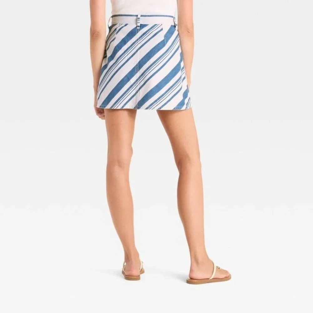 Women's Striped Denim Mini Skirt Stripe‎ Navy Blue Size 2